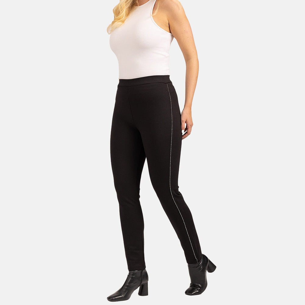 Diamante Side Stripe Leggings (Size 16) - Black