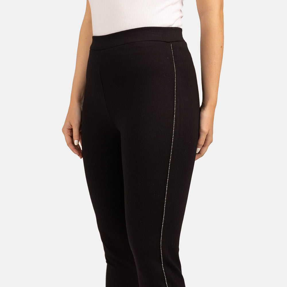Diamante Side Stripe Leggings (Size 16) - Black