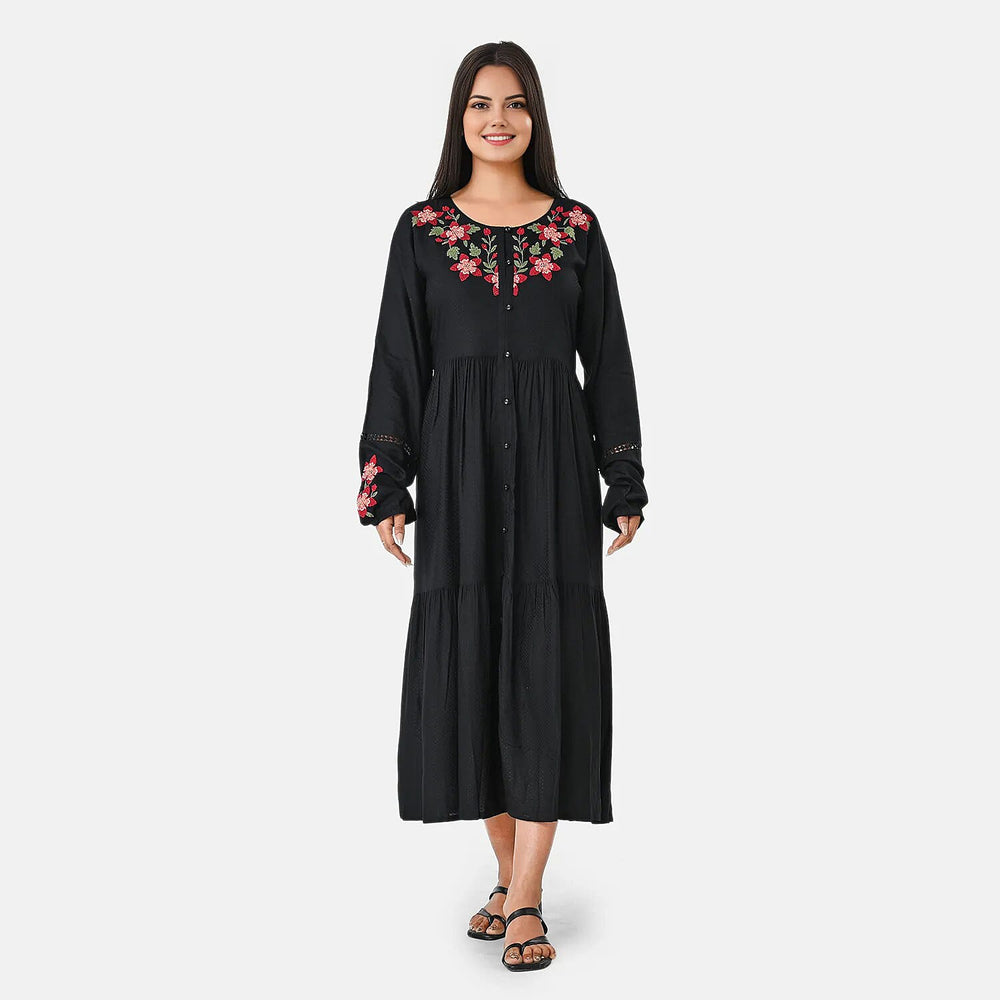BRAND NEW LAUNCH - Sukriti Boho Floral Embroidered Dress (Size S) - Black - Red