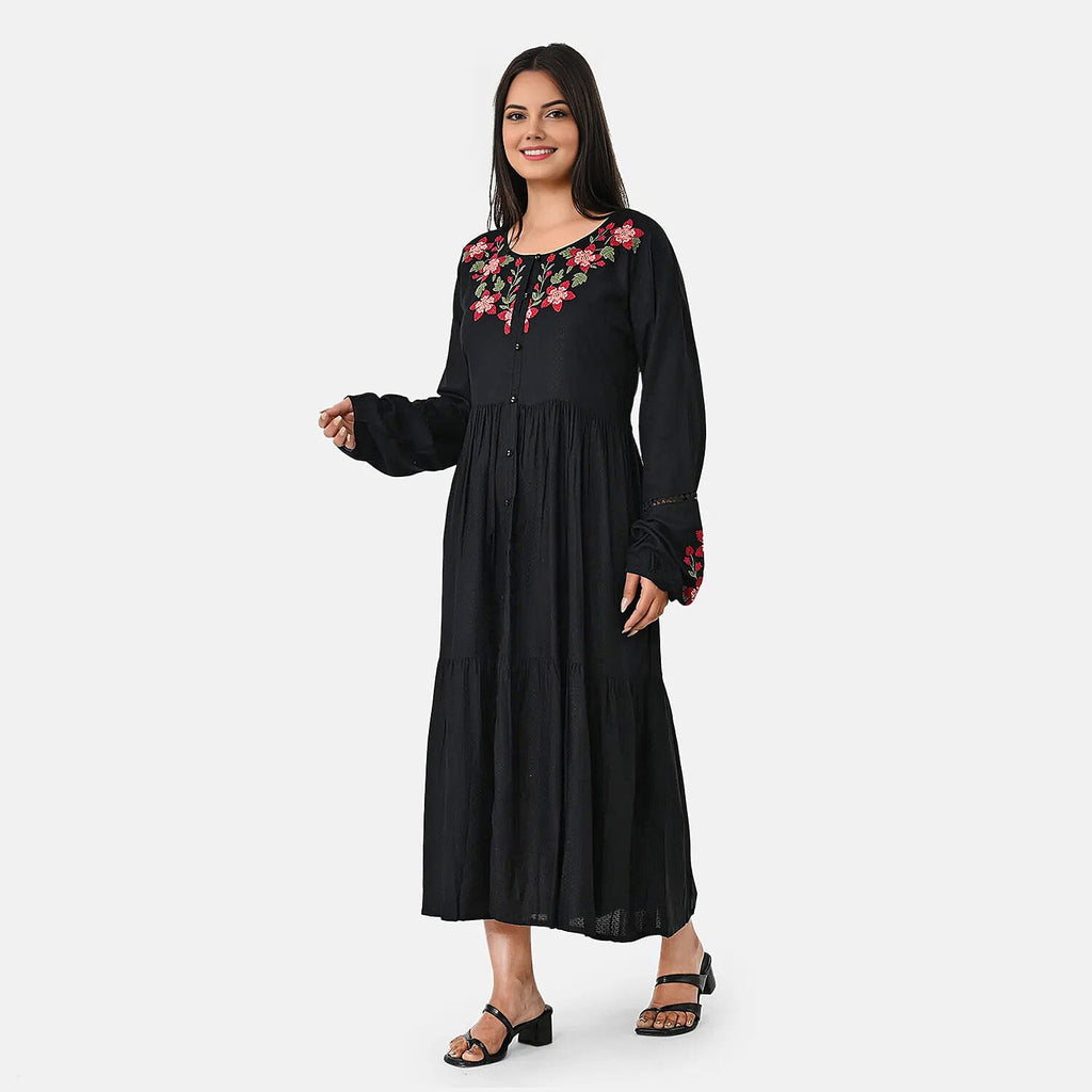 BRAND NEW LAUNCH - Sukriti Boho Floral Embroidered Dress (Size S) - Black - Red