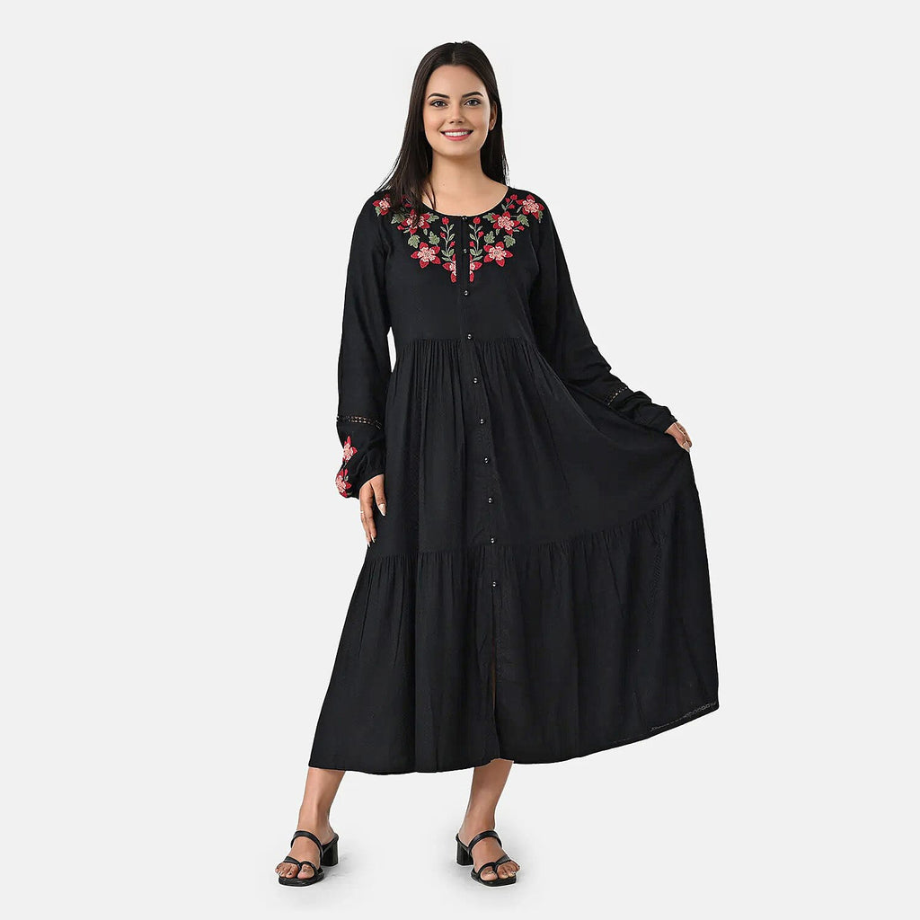 BRAND NEW LAUNCH - Sukriti Boho Floral Embroidered Dress (Size S) - Black - Red