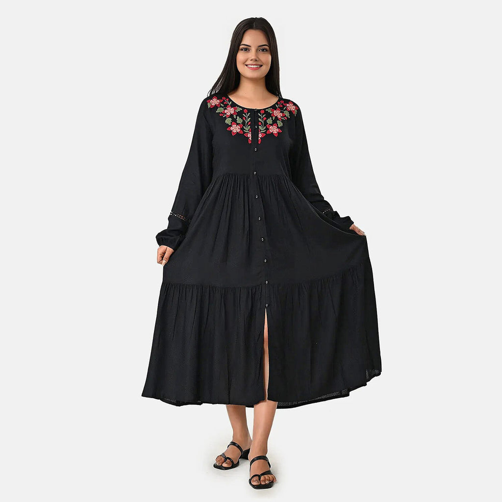 BRAND NEW LAUNCH - Sukriti Boho Floral Embroidered Dress (Size S) - Black - Red