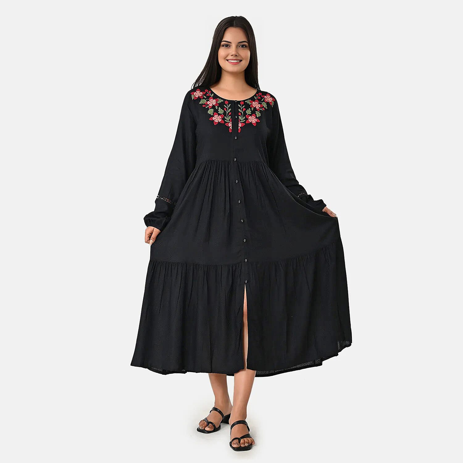 BRAND NEW LAUNCH - Sukriti Boho Floral Embroidered Dress (Size S) - Black - Red