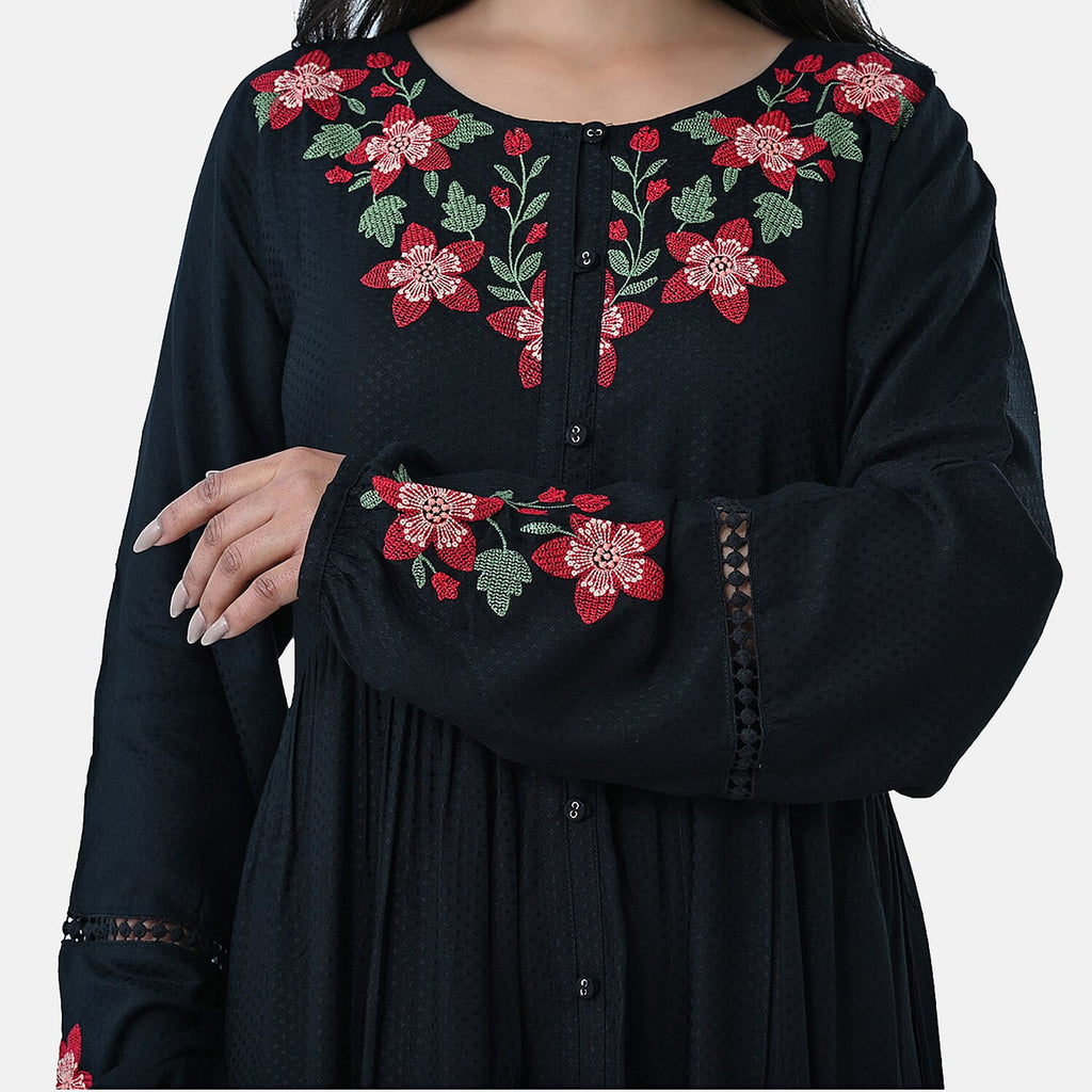 BRAND NEW LAUNCH - Sukriti Boho Floral Embroidered Dress (Size S) - Black - Red