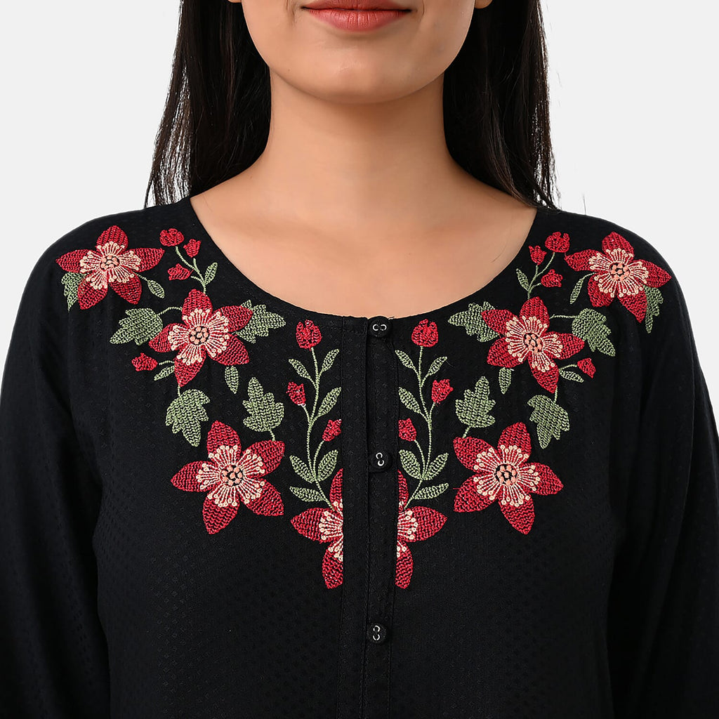 BRAND NEW LAUNCH - Sukriti Boho Floral Embroidered Dress (Size S) - Black - Red