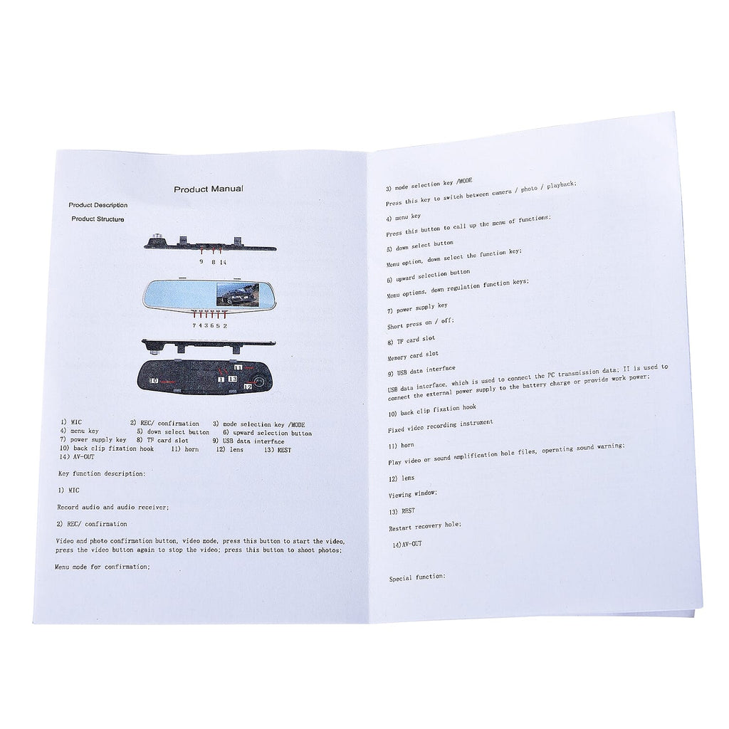 Rear View Camera with Dash Cam with 8GB TF Cards (Size 30x8x3 Cm) - Black
