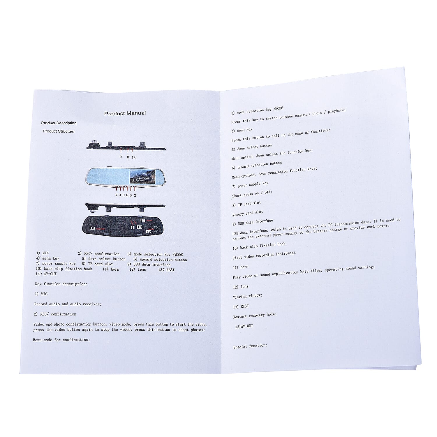 Rear View Camera with Dash Cam with 8GB TF Cards (Size 30x8x3 Cm) - Black