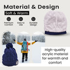 USB Rechargeable Waterproof LED Lighted Beanie Cap with Sherpa Lining and Faux Fur Baubble (Size 26x20 Cm) - Navy