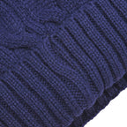 USB Rechargeable Waterproof LED Lighted Beanie Cap with Sherpa Lining and Faux Fur Baubble (Size 26x20 Cm) - Navy