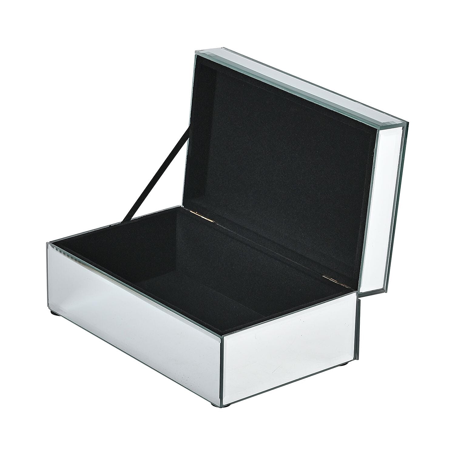 Mirrored Luxury Storage Box With Soft Velvet Inner Lining (Size 21x13x8 cm) - Silver & Cream