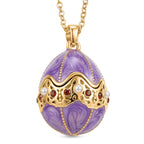 The Luxury Egg Collection - Red Crystal & Multi Colour Enamelled Egg Pendant with Chain (Size 24-2 Ext) - Purple