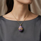 The Luxury Egg Collection - Red Crystal & Multi Colour Enamelled Egg Pendant with Chain (Size 24-2 Ext) - Purple