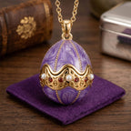 The Luxury Egg Collection - Red Crystal & Multi Colour Enamelled Egg Pendant with Chain (Size 24-2 Ext) - Purple