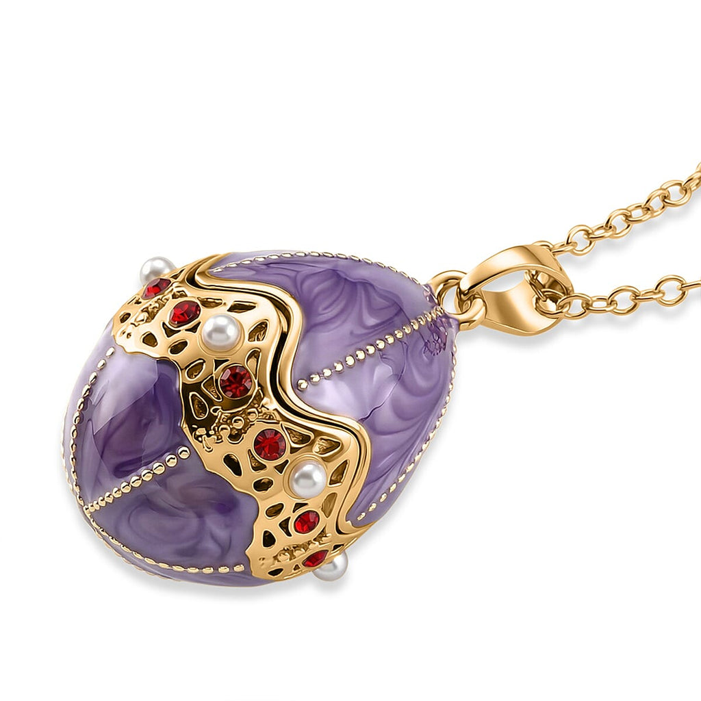 The Luxury Egg Collection - Red Crystal & Multi Colour Enamelled Egg Pendant with Chain (Size 24-2 Ext) - Purple