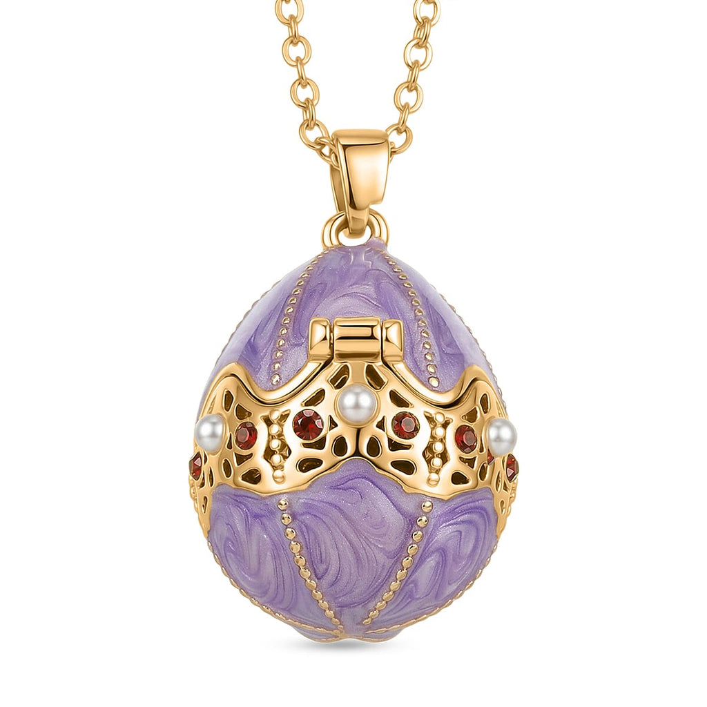 The Luxury Egg Collection - Red Crystal & Multi Colour Enamelled Egg Pendant with Chain (Size 24-2 Ext) - Purple