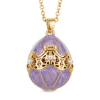 The Luxury Egg Collection - Red Crystal & Multi Colour Enamelled Egg Pendant with Chain (Size 24-2 Ext) - Purple