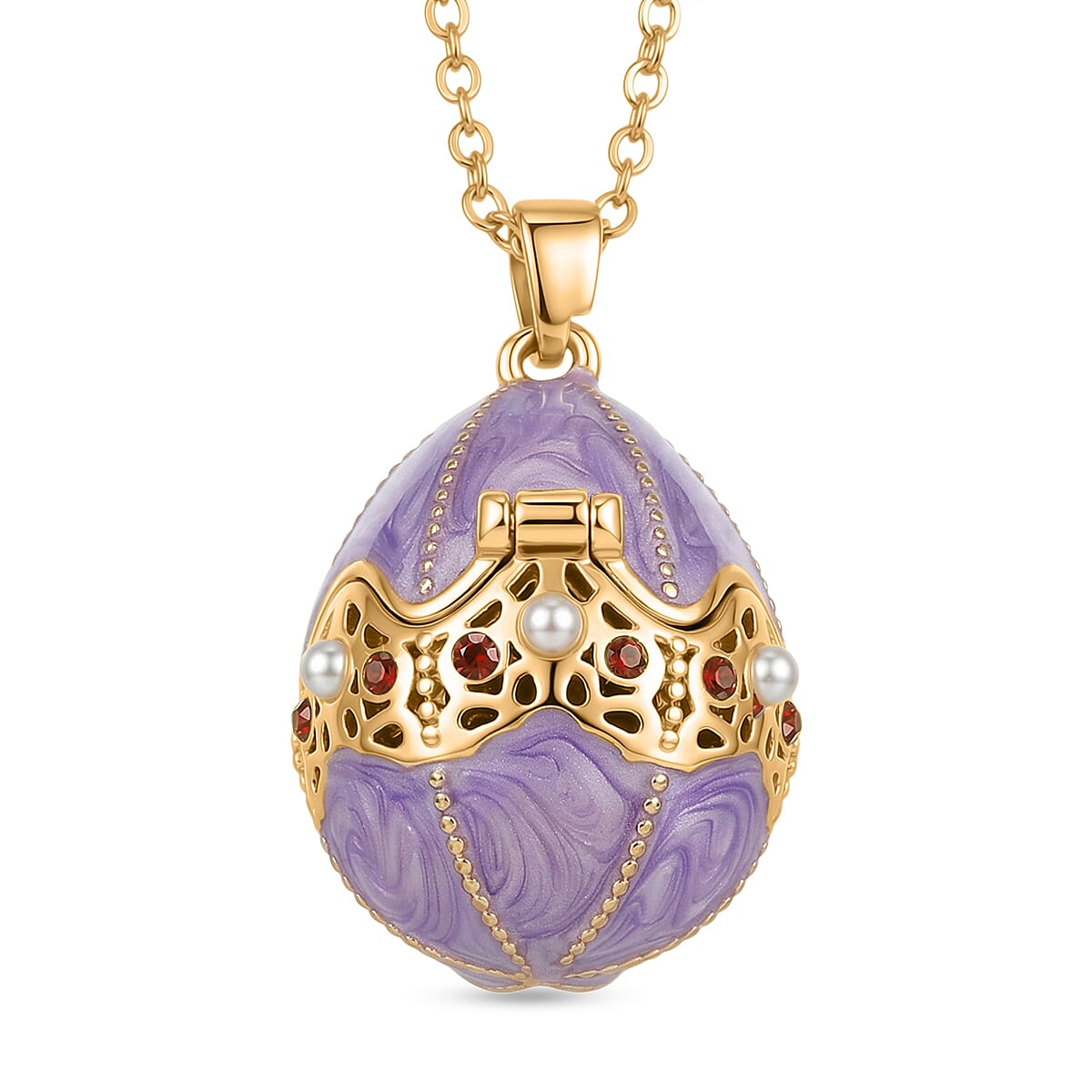 The Luxury Egg Collection - Red Crystal & Multi Colour Enamelled Egg Pendant with Chain (Size 24-2 Ext) - Purple