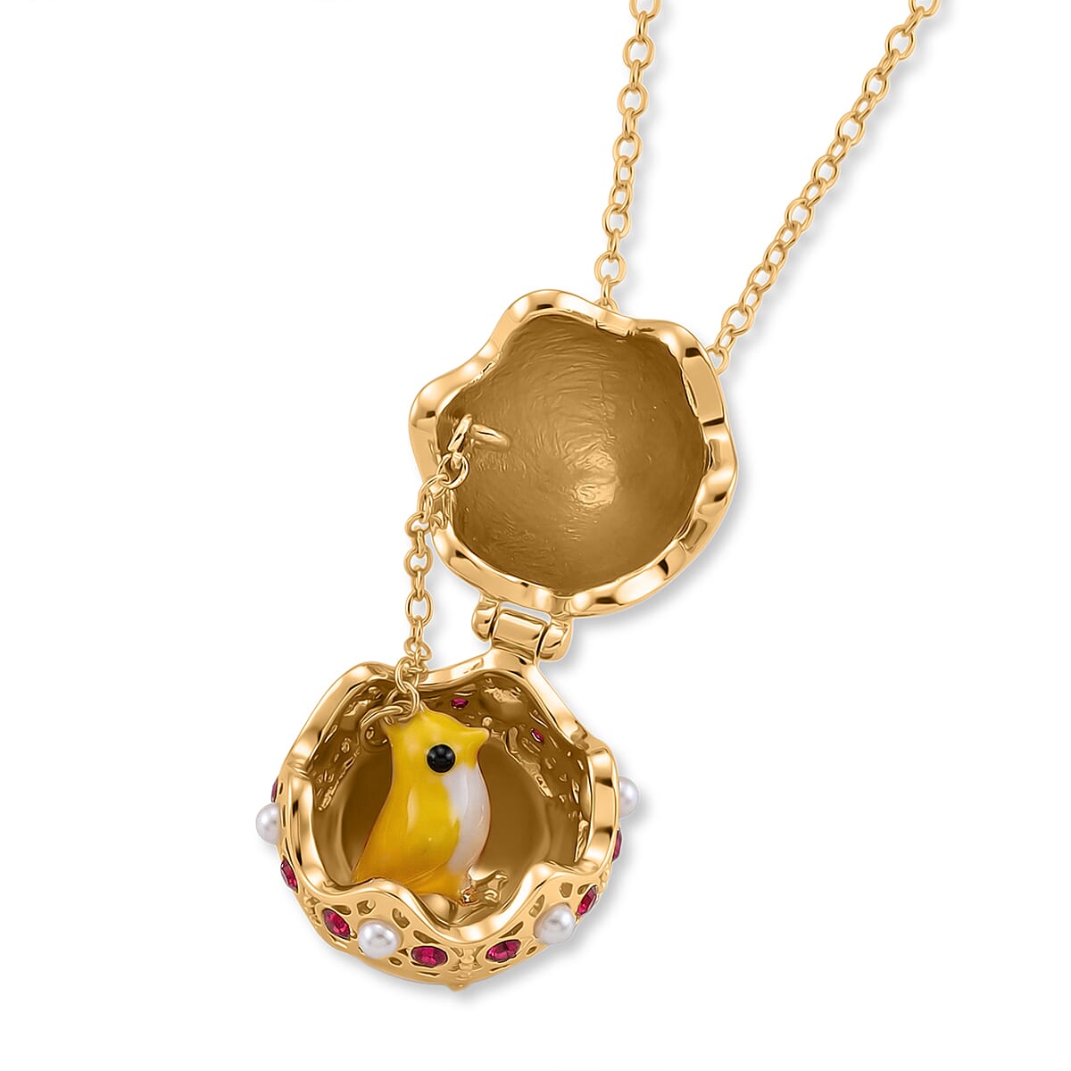 The Luxury Egg Collection - Red Crystal & Multi Colour Enamelled Egg Pendant with Chain (Size 24-2 Ext) - Purple