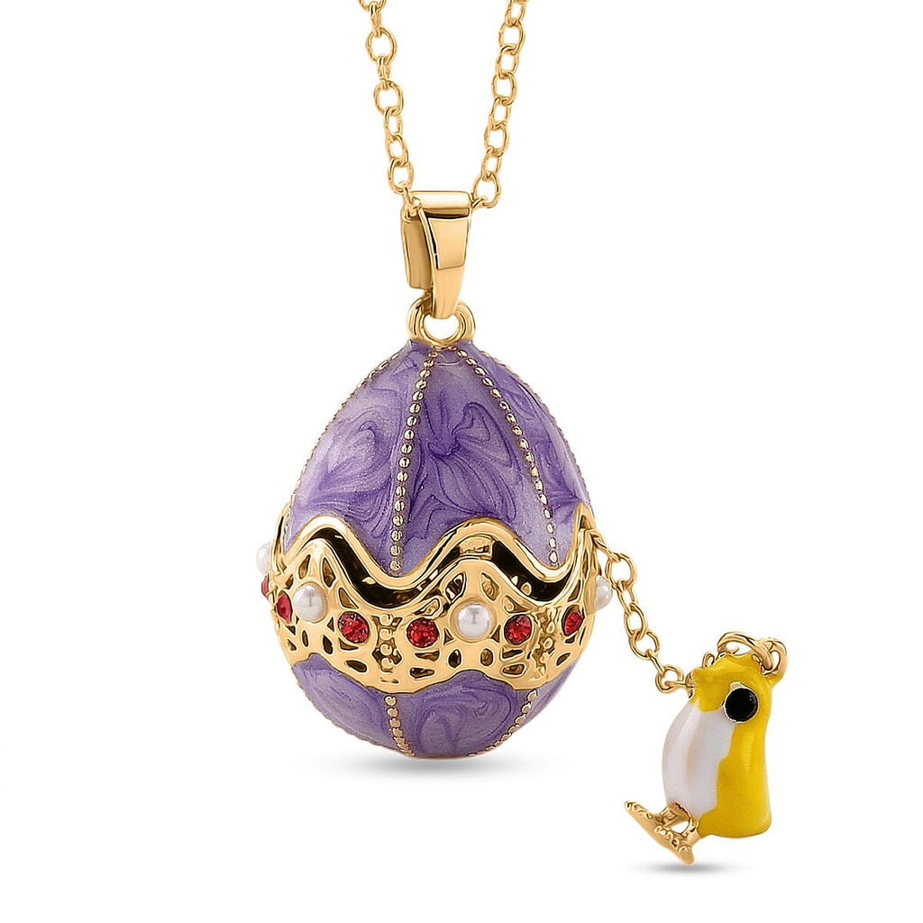 The Luxury Egg Collection - Red Crystal & Multi Colour Enamelled Egg Pendant with Chain (Size 24-2 Ext) - Purple