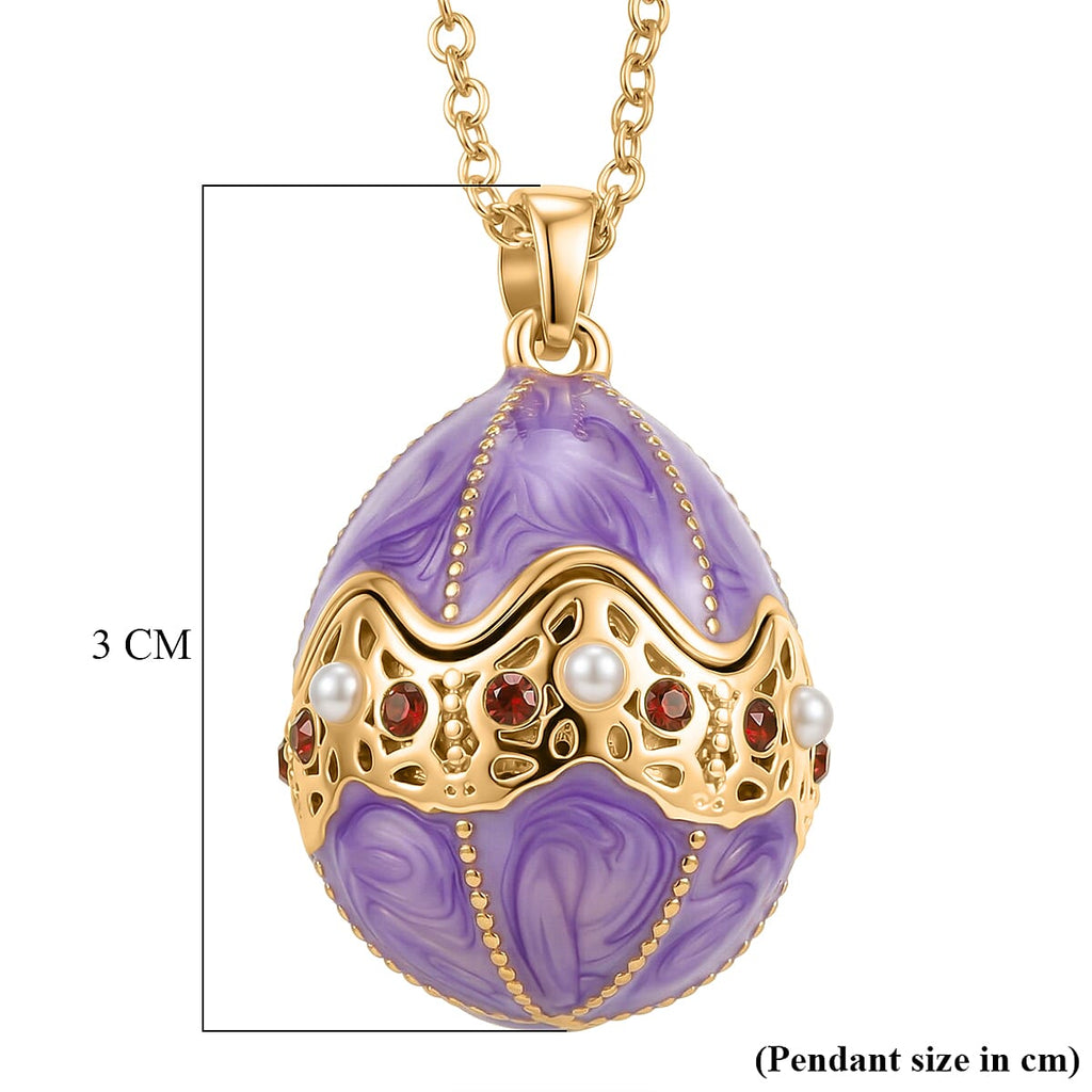 The Luxury Egg Collection - Red Crystal & Multi Colour Enamelled Egg Pendant with Chain (Size 24-2 Ext) - Purple