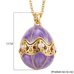 The Luxury Egg Collection - Red Crystal & Multi Colour Enamelled Egg Pendant with Chain (Size 24-2 Ext) - Purple