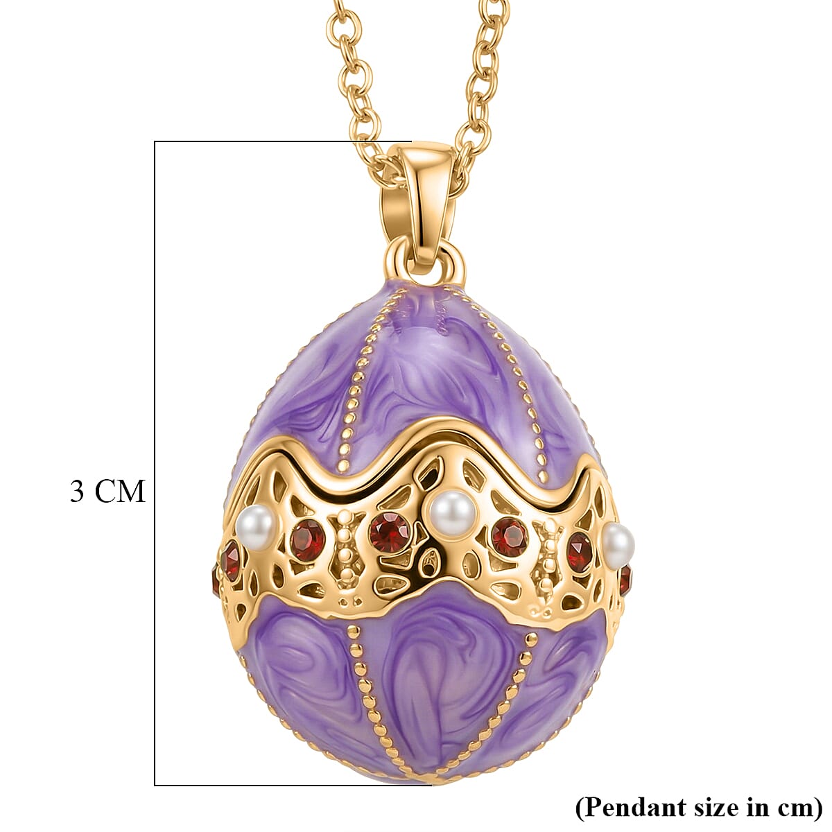 The Luxury Egg Collection - Red Crystal & Multi Colour Enamelled Egg Pendant with Chain (Size 24-2 Ext) - Purple