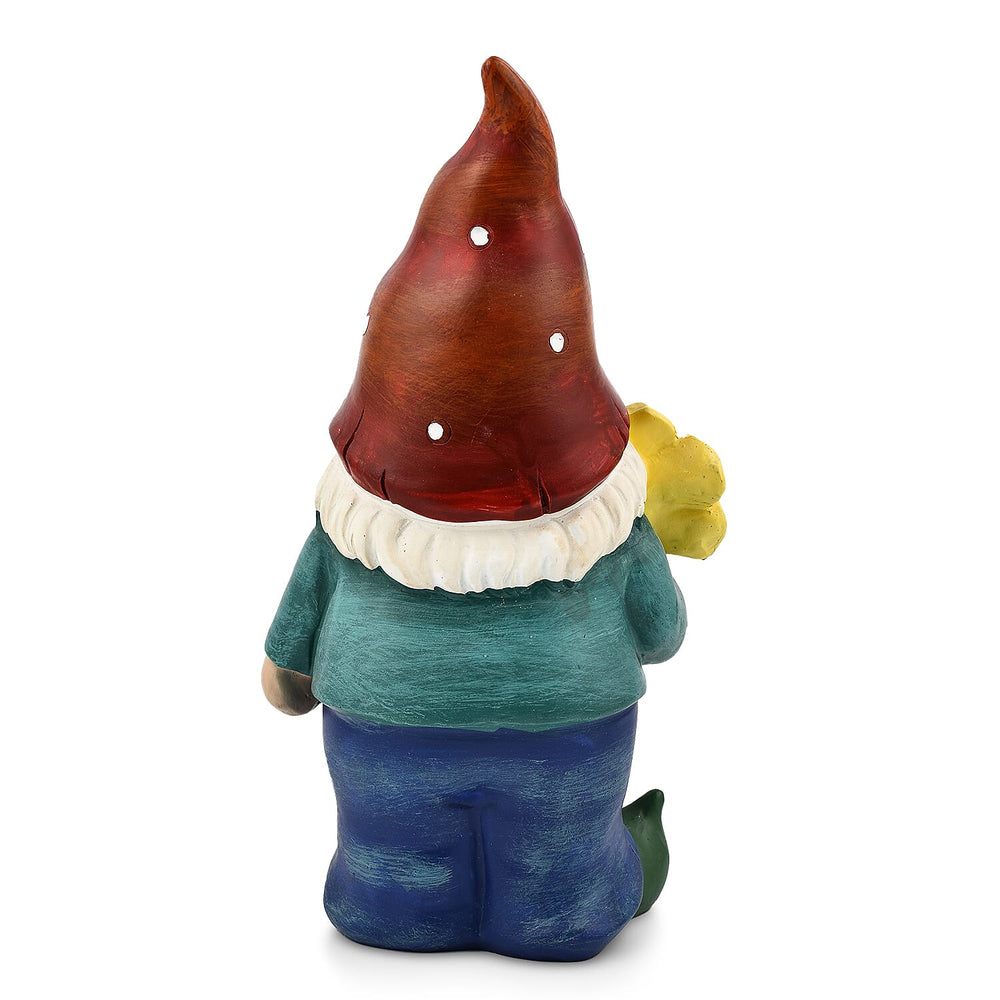 Garden Gnome with Flower (Size 14x11x26 cm) - Red