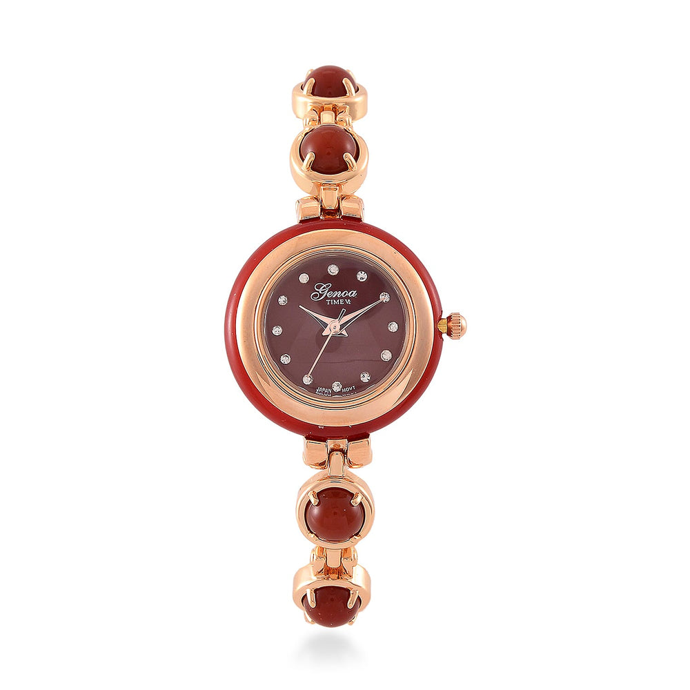 ONE TIME DEAL - GENOA TIME V2 Japanese Movt. Red Jade, Resin & Austrian White Crystal Bracelet Watch