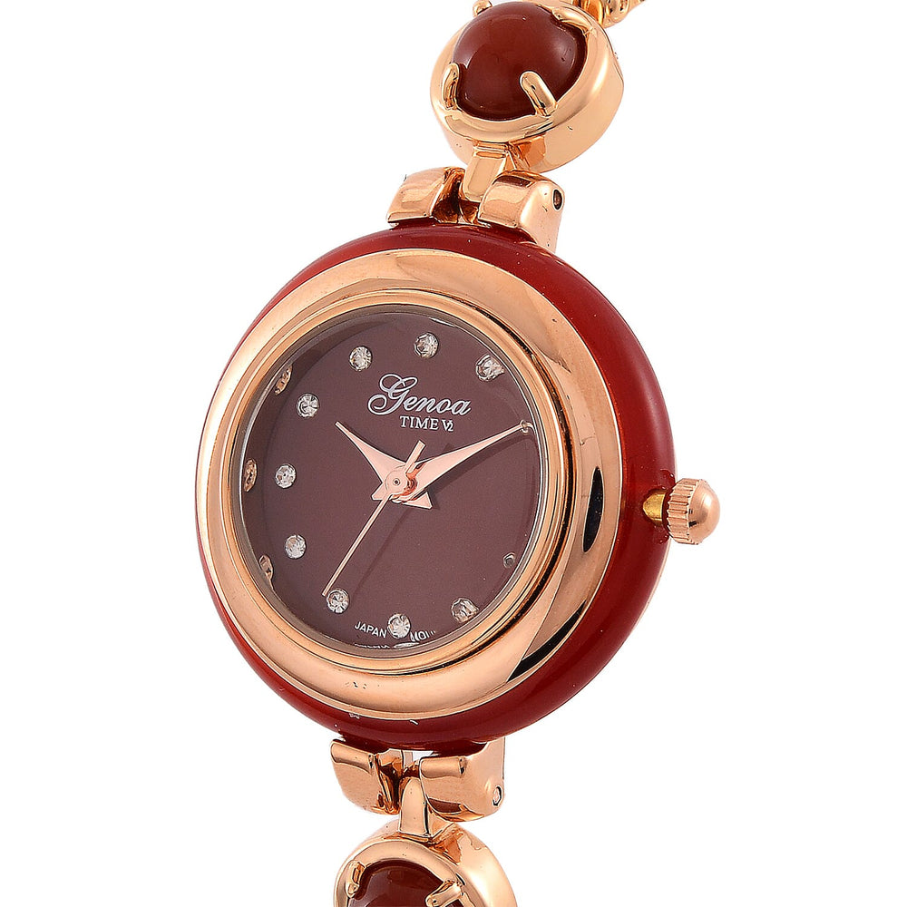 ONE TIME DEAL - GENOA TIME V2 Japanese Movt. Red Jade, Resin & Austrian White Crystal Bracelet Watch