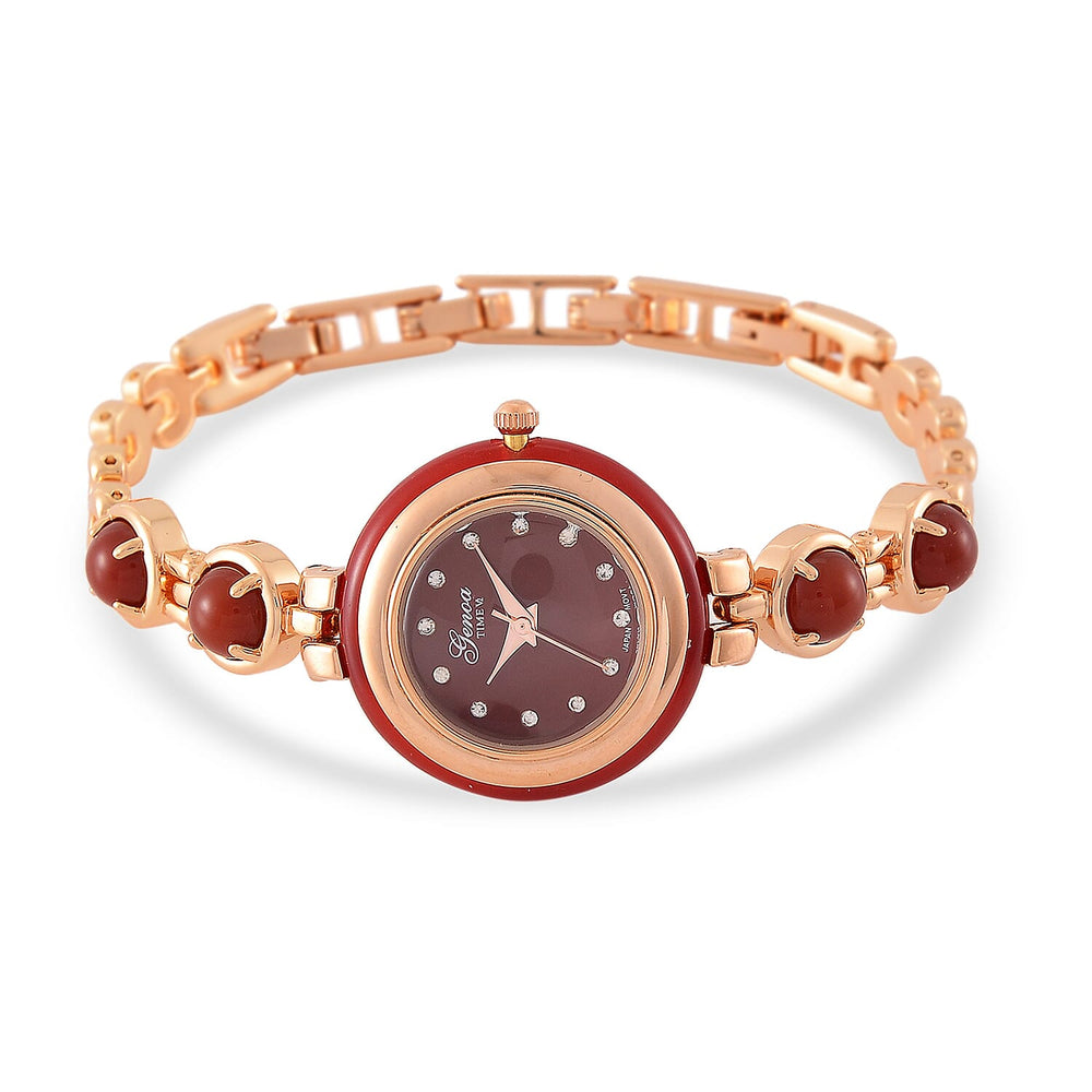 ONE TIME DEAL - GENOA TIME V2 Japanese Movt. Red Jade, Resin & Austrian White Crystal Bracelet Watch