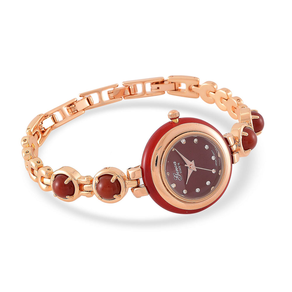 ONE TIME DEAL - GENOA TIME V2 Japanese Movt. Red Jade, Resin & Austrian White Crystal Bracelet Watch