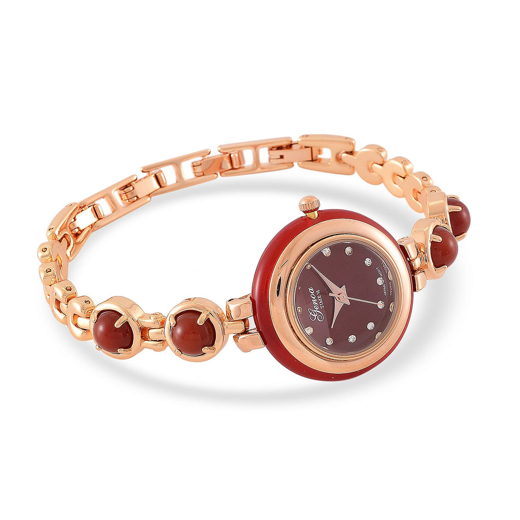 ONE TIME DEAL - GENOA TIME V2 Japanese Movt. Red Jade, Resin & Austrian White Crystal Bracelet Watch