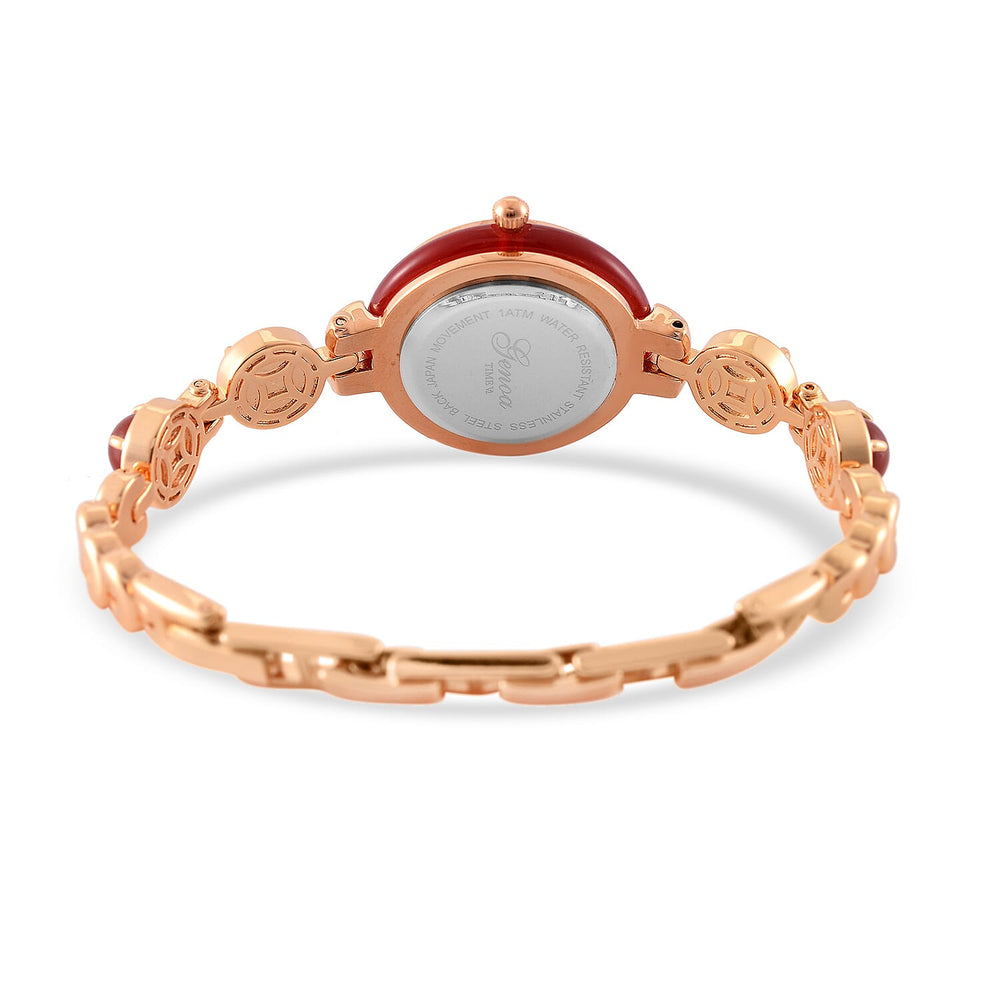 ONE TIME DEAL - GENOA TIME V2 Japanese Movt. Red Jade, Resin & Austrian White Crystal Bracelet Watch