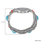 STRADA Japan Movt. White Dial Black Oxidised Crystal Studded Watch with Blue - Red Bracelet