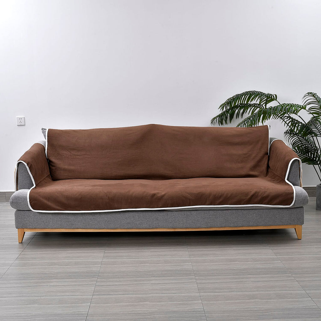 Refresh Your Sofa Reversible Suede-Sherpa Sofa Cover with 6 Pockets 3 Seater (Size 323x213 Cm) - Brown - Light Brown