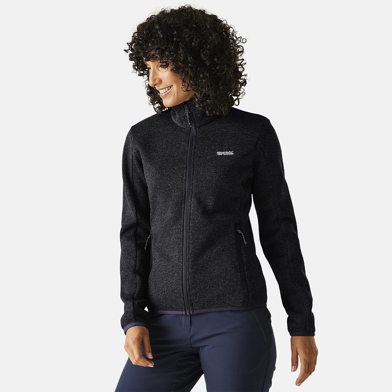 Regatta Womens Full Zip Fleece Jacket With Contrast Trim (Size 14) - Navy