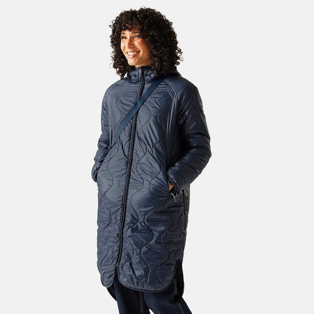 Regatta Womens Longline Waterproof Quilted Jacket (Size 14) - Navy