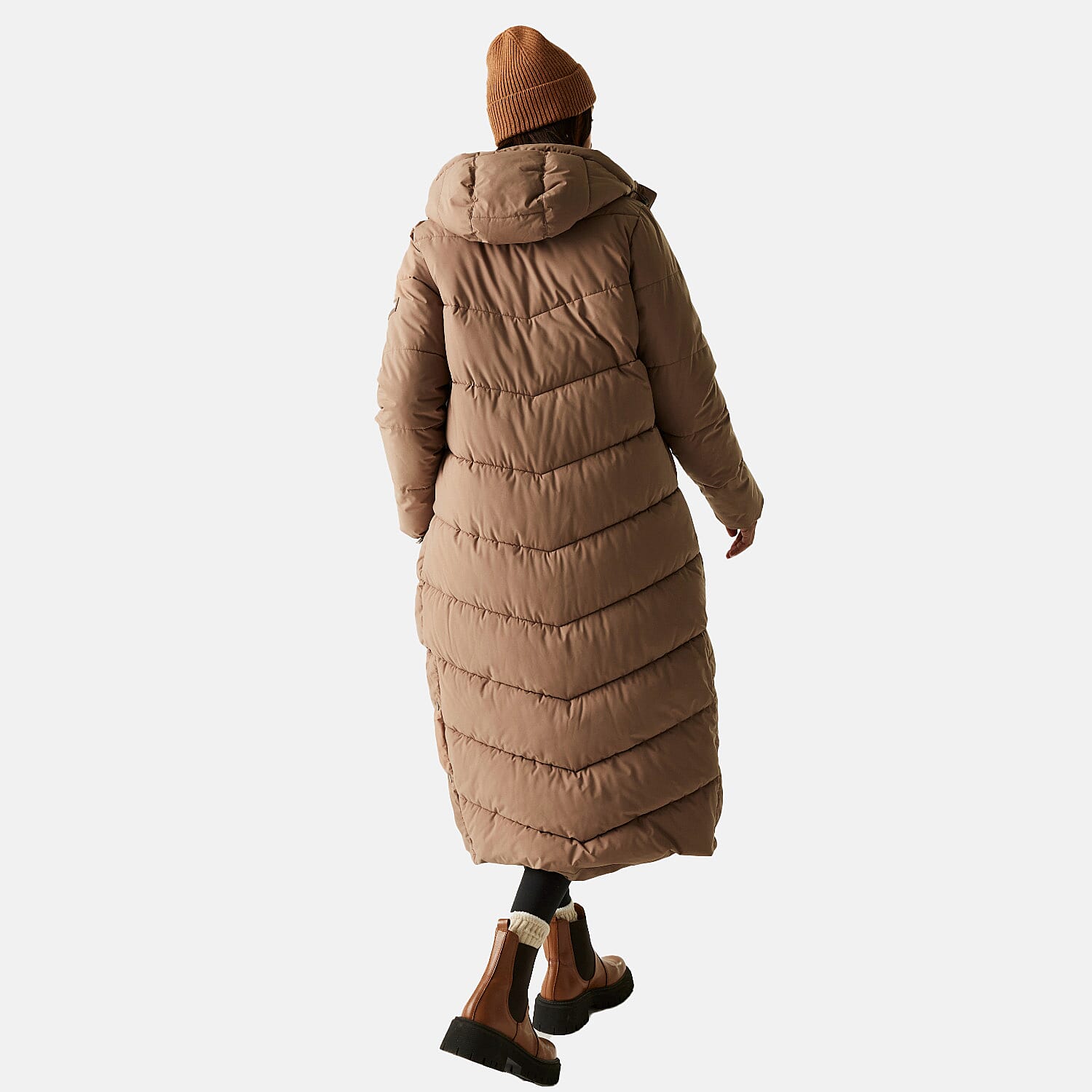 Regatta Womens Longline Quilted Insulated with Hood - Seam Snaps (Size - 16) - Mocha