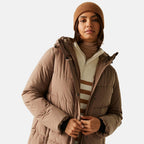 Regatta Womens Longline Quilted Insulated with Hood - Seam Snaps (Size - 16) - Mocha