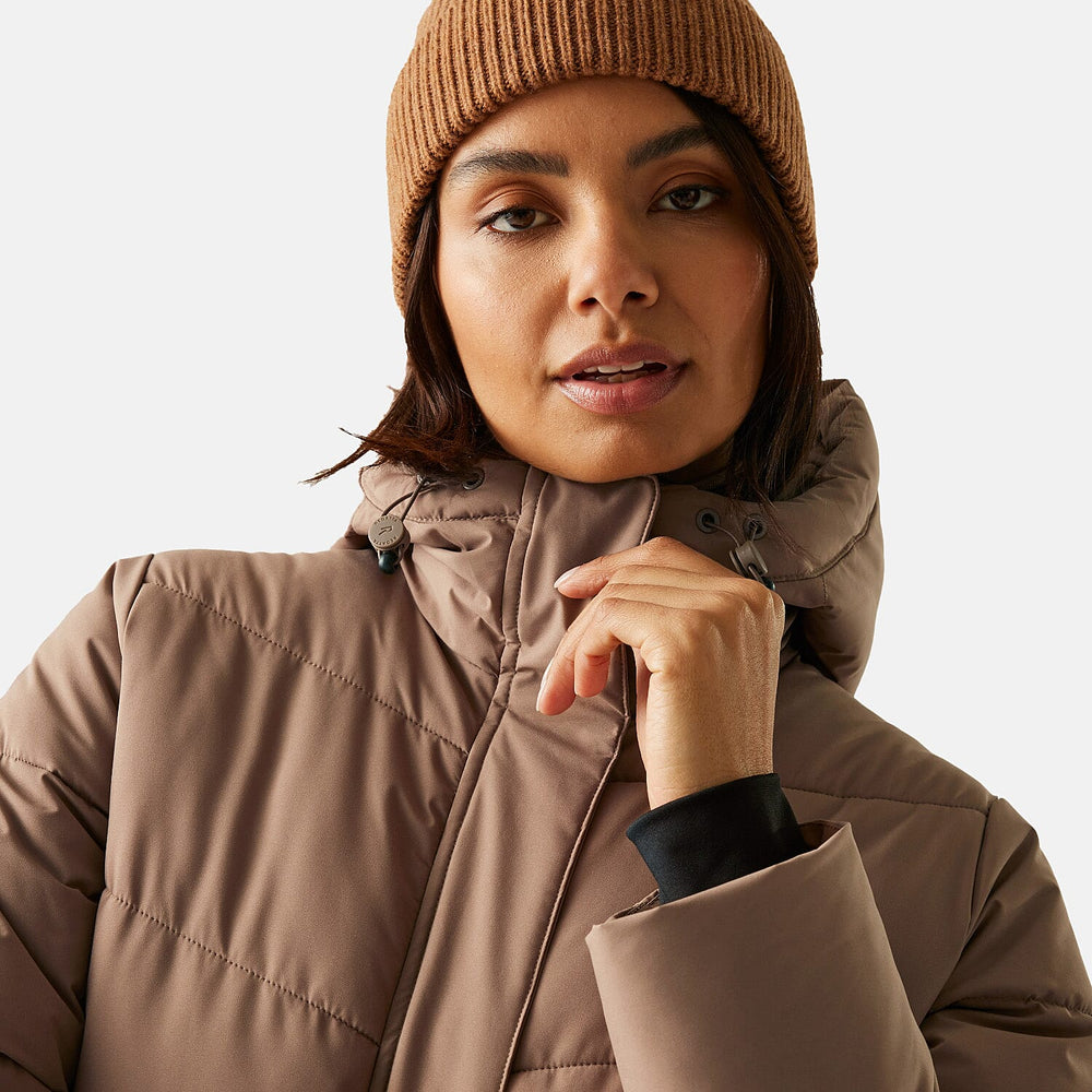 Regatta Womens Longline Quilted Insulated with Hood - Seam Snaps (Size - 16) - Mocha