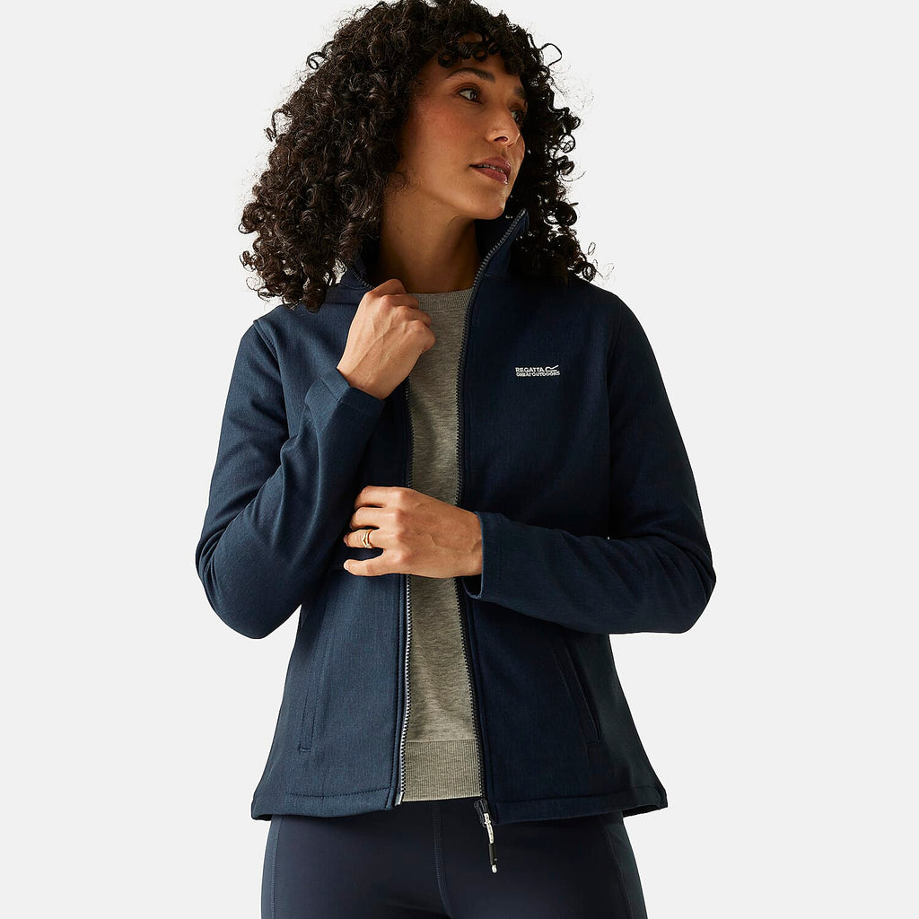 Regatta Womens Softshell Fleece Jacket With Full Zip (Size 16) - Navy Marl