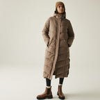 Regatta Womens Longline Quilted Insulated with Hood - Seam Snaps (Size - 18) - Mocha
