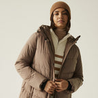 Regatta Womens Longline Quilted Insulated with Hood - Seam Snaps (Size - 18) - Mocha