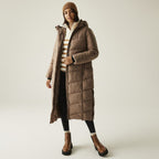 Regatta Womens Longline Quilted Insulated with Hood - Seam Snaps (Size - 20) - Mocha