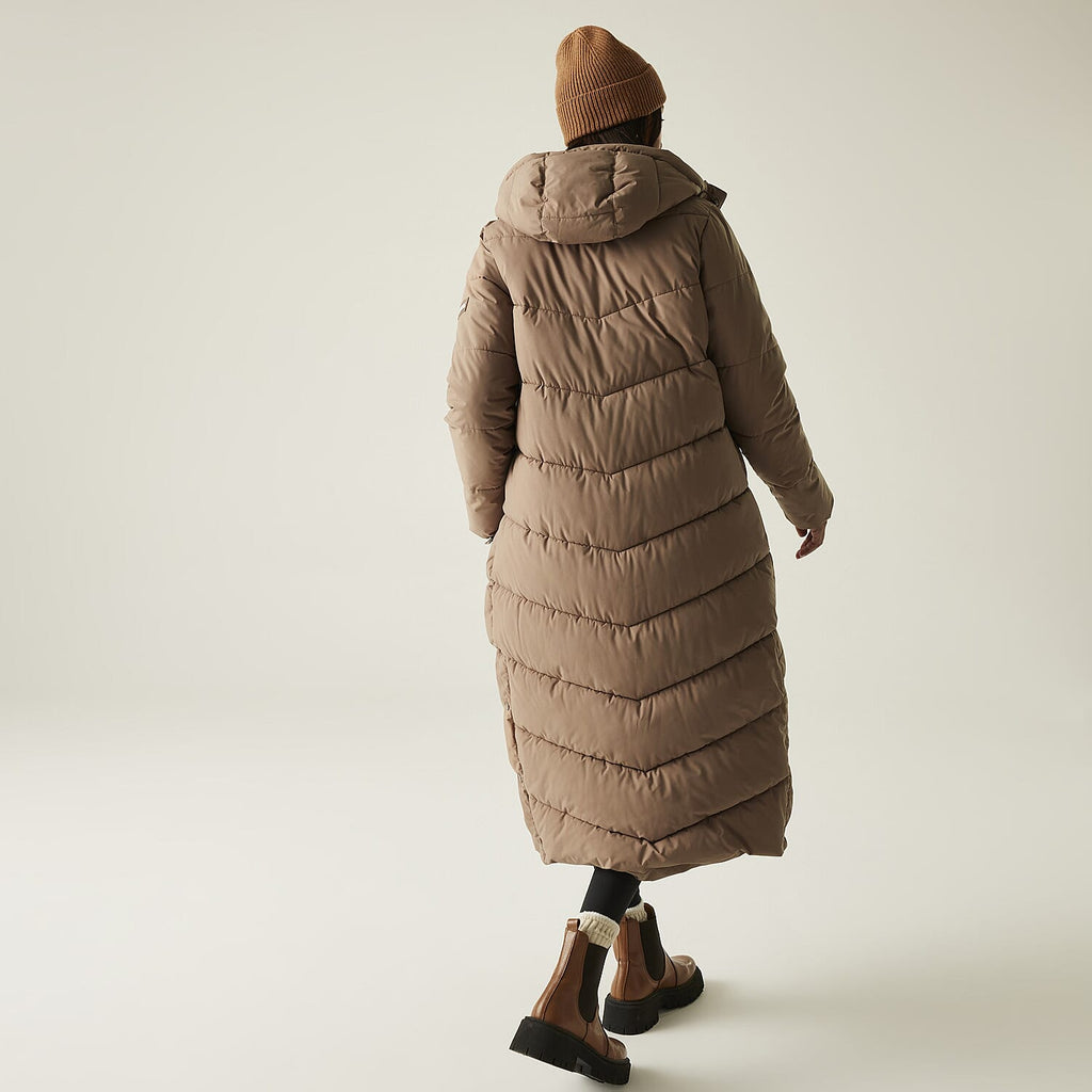 Regatta Womens Longline Quilted Insulated with Hood - Seam Snaps (Size - 20) - Mocha
