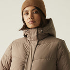 Regatta Womens Longline Quilted Insulated with Hood - Seam Snaps (Size - 20) - Mocha