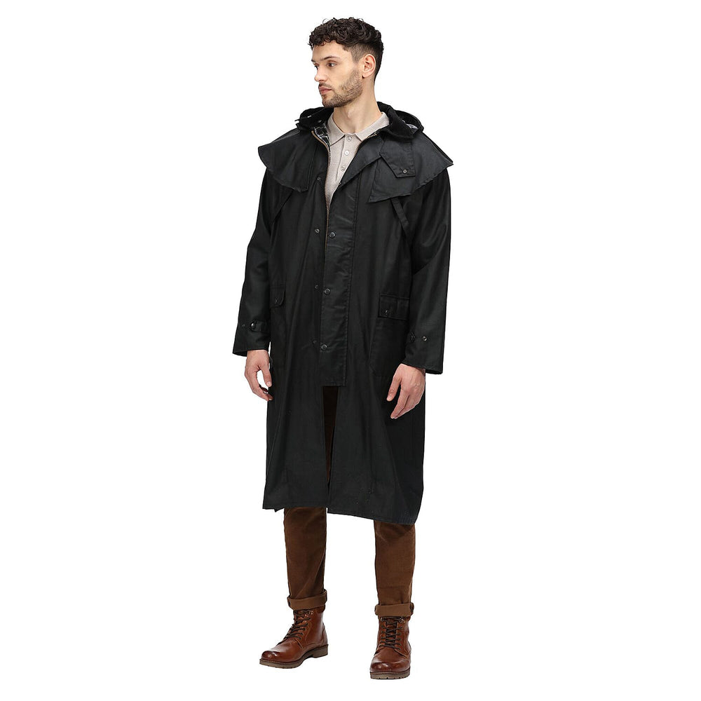 Regatta Mens Cranbrook Longline Wax Jacket (Size L) - Black