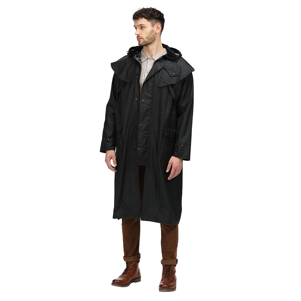 Regatta Mens Cranbrook Longline Wax Jacket (Size L) - Black