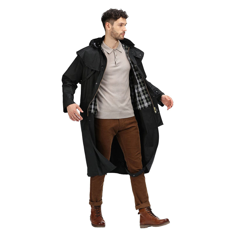 Regatta Mens Cranbrook Longline Wax Jacket (Size L) - Black