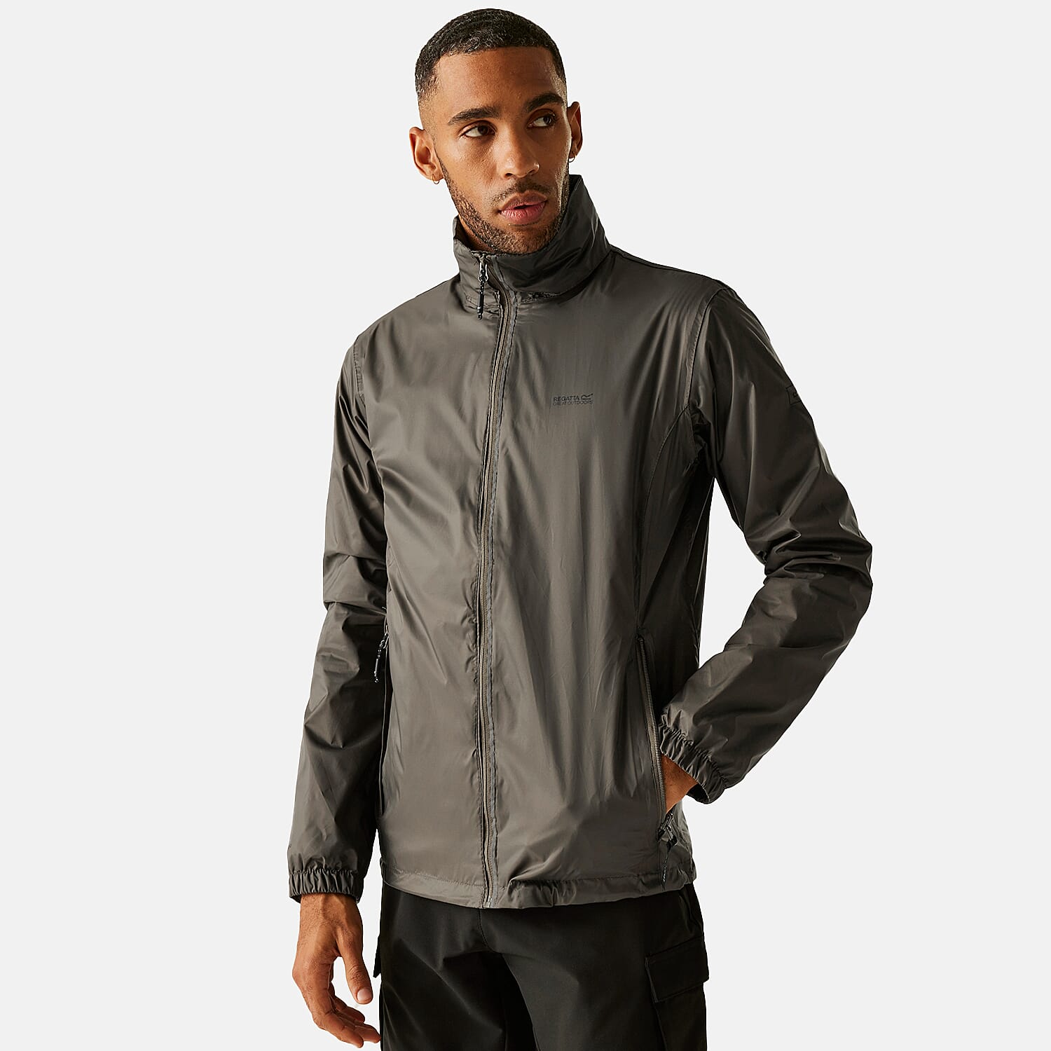 Regatta Mens Waterproof Rain Jacket With Packaway Pocket & Belt Bag (Size M) - Brown